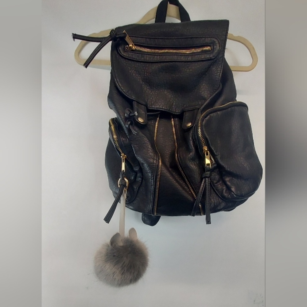 Leather Backpack Purse w/ large Pom Pom